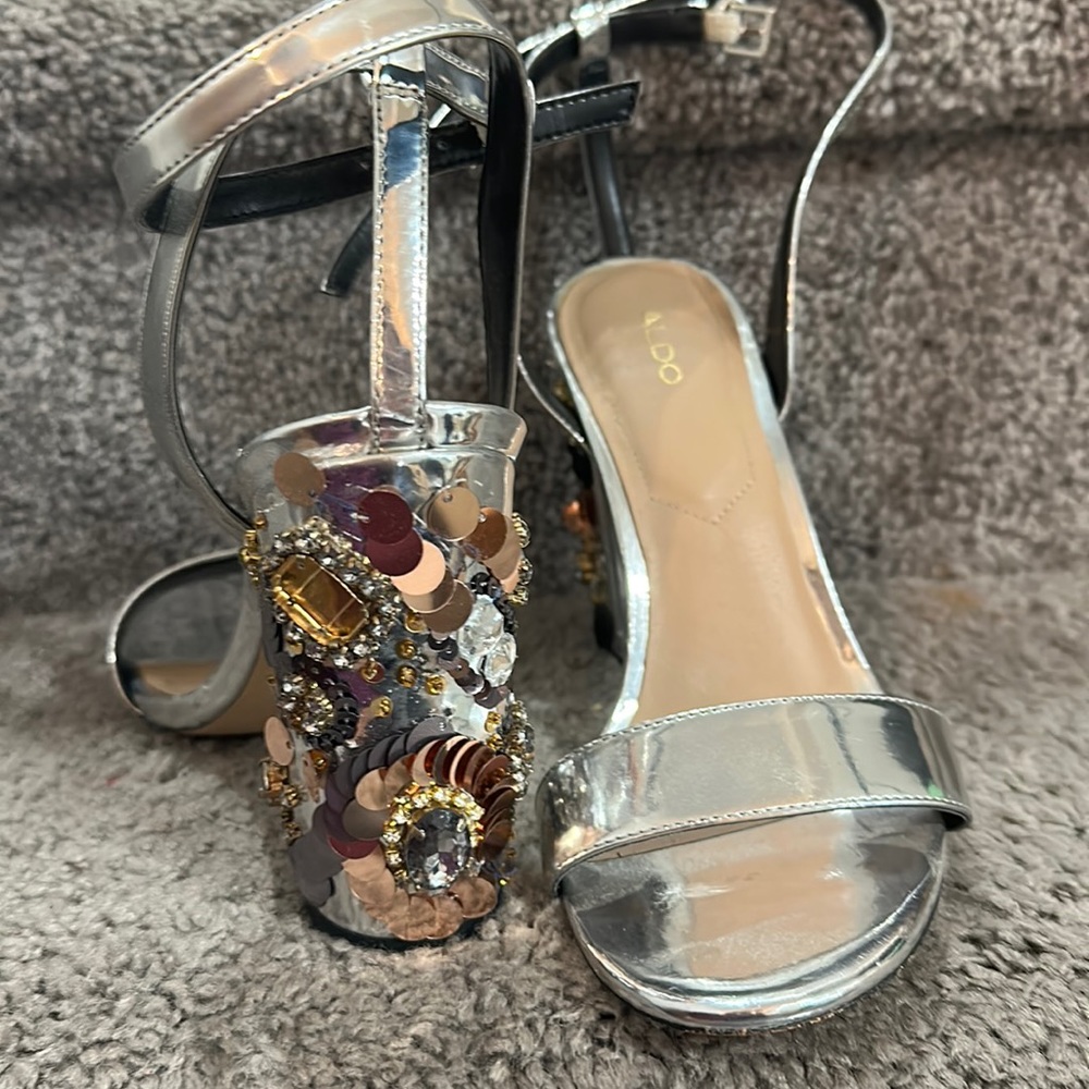 Worn once silver block heel